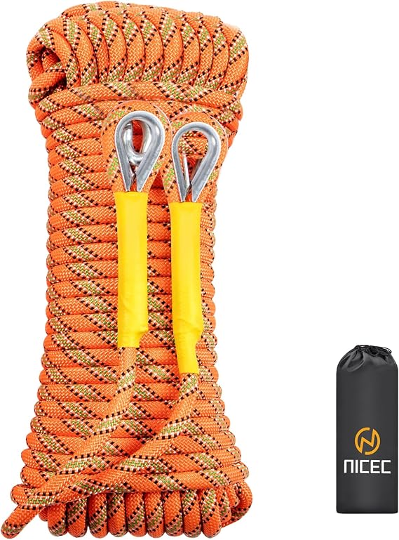 Nice C Climbing Rope, Rescue Rope, Construction Rope, Rock Climbing Rope, Static 10mm 32ft64ft96ft160ft230ft500ft985ft1000ft with Carry Bag Orange, 30M96ft
