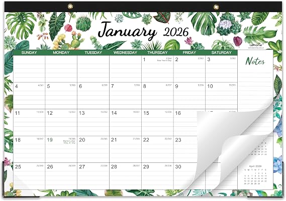 2026 Desk Calendar - 2026 Calendar from January 2026 - December 2026, 2026 Large Desk Calendars 12''x17'', with Large Blocks, Note Section, Corner Protections