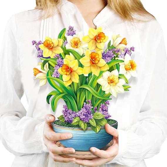 Airpark Pop Up Flower Bouquet Card for Women, 3D Floral Greeting Card with Envelope and Note Card, Birthday Thank You Get Well Appreciation Gift for Mom Friend Wife Teacher, Daffodil