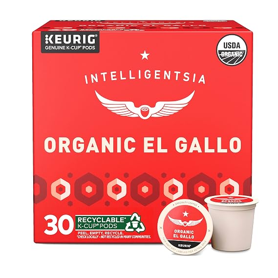 Intelligentsia Coffee, Light Roast K-Cup Coffee Pods for Keurig Brewers - Organic El Gallo 30 Count with Flavor Notes of Milk Chocolate, Honey and Cola (3 Boxes of 10 K-Cup Pods)