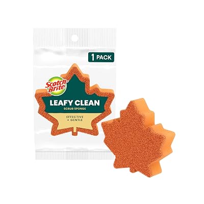 Scotch-Brite Leafy Clean Scrub Sponge, Two-Sided Kitchen Sponges for Cleaning Effectively, Leaf Shaped Dish Sponges with 100% Recycled Scrubbing Fibers, 1 Scrubbing Sponge