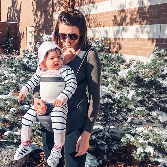 Bebamour Baby Carrier Newborn to Toddler-2 in 1 Hip Seat & Carrier Front and Back Carry with Head Hood & 3 Pieces Teething Pads& Waist Extenders & Storage Bag 0-36 Months (Dark Grey)