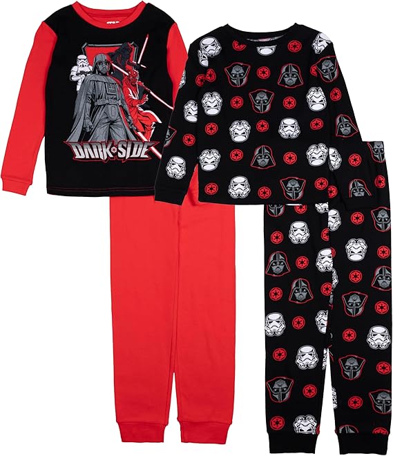 STAR WARS Boys' 4-Piece Long Sleeve and Pants Cotton Pajama Set