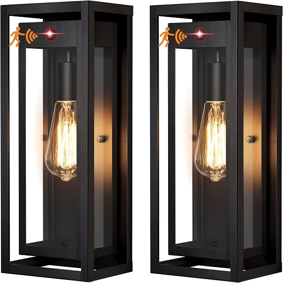 15" Motion Sensor Outdoor Wall Sconce Set of Two, Large Dusk to Dawn Outdoor Sconce Lights, Waterproof Anti-Rust Outdoor Lights for House, Exterior Motion Sensor Light for Garage, Porch