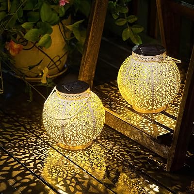 TAKE ME 2 Packs Solar Lanterns Lights Outdoor Waterproof Garden Laterns Metal Retro Lights for Christmas Gifts Mom Wife Grandma Birthday Gifts White Set of 2