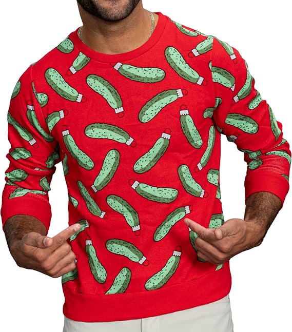 Mad Engine Rick and Morty Pickle Rick Christmas Ornaments All Over Youth Red Sweatshirt