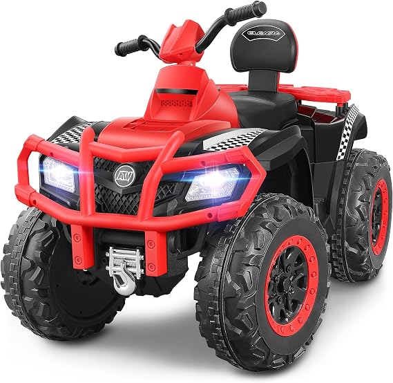 ELEMARA 24V 2 Seater Ride on ATV for Big Kids,Electric 4 Wheeler Kid Quad,Kids ATV Ride on 4 Wheeler with Total 400W Motors, 5mph Max Speed, LED Headlights, Music,Ride On Toys for Big Children, Red