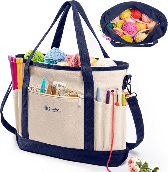 Large Yarn Bags for Crocheting, Canvas Crochet & Knitting Project Tote