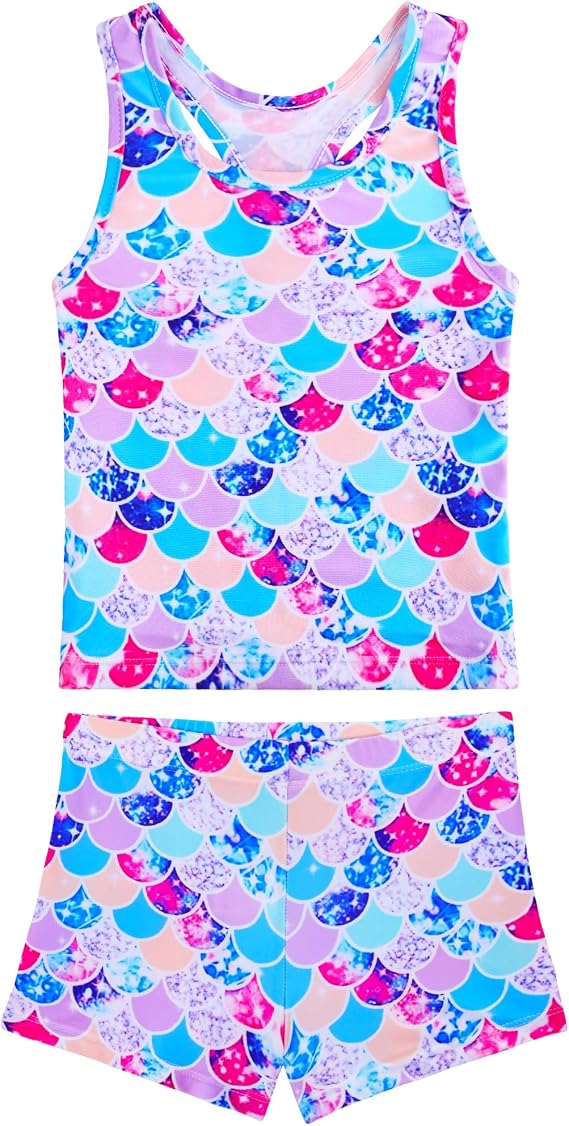 Girls Swimsuits Two Piece Tankini Multicolor Bathing Suits with Boyshort Summer Beach Swimwear Set