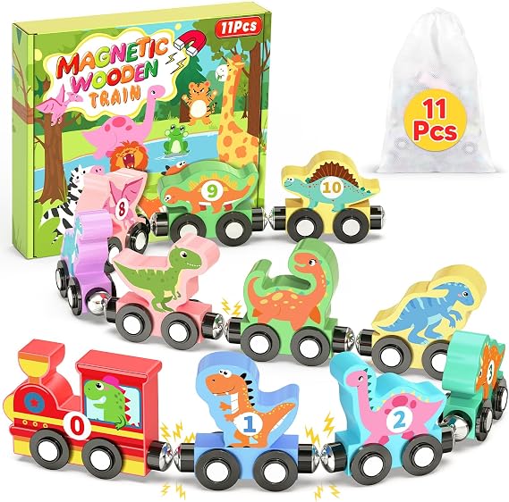 11 Pcs Magnetic Dinosaur Train Set Toys Gifts for Toddler Boy Kids 2-4
