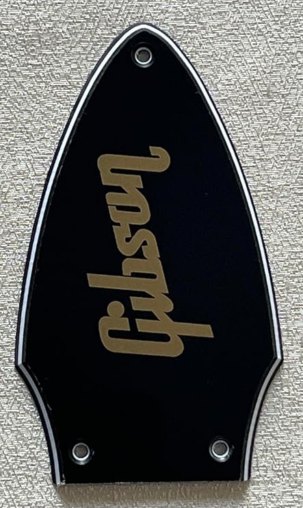 Pick Guard For Compatible Gibson Flying V Truss Rod Cover" logo" Style Guitar Pickguard Scratch Plate (3-Ply Black (Gold logo))