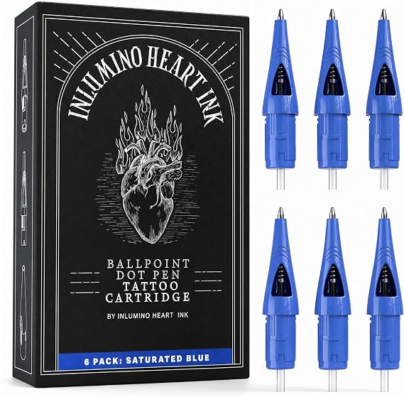 Inlumino Heart Ink Ballpoint Tattoo Cartridges - Saturated Blue (6-Pack)