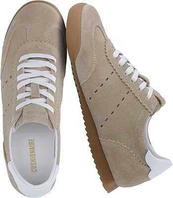 CUSHIONAIRE Tick Tock Womens Genuine Leather Lace-Up Casual Sneaker Retro-Inspired Walking Shoe with Gum Rubber Outsole, Cushioned Arch Support, Lightweight Low Top Trainer