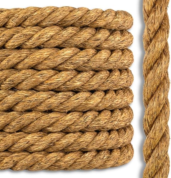 Manila Rope | Natural Fiber | 3 Strand Twisted | Indoor or Outdoor Decorative Projects | 2 inch x 25 feet