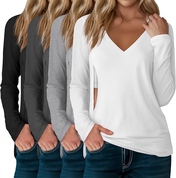 4 Pack Women's Long Sleeve Nursing Maternity Shirts