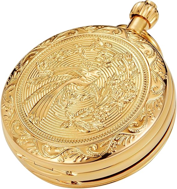 Tiong Vintage Mechanical Pocket Watch Unique Tourbillon Moon Phase Double Open Pocket Watches & Gift Box for Men Women
