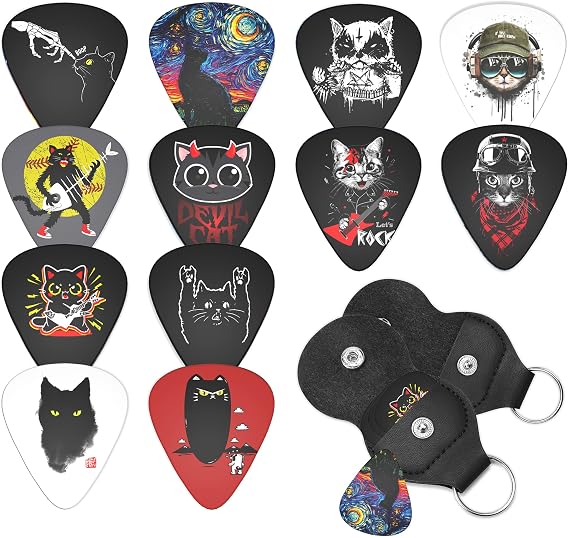 Cat Guitar Picks Cool Bass Guitar Accessories Gifts for Men Music Lovers Guitar Players, Personalized Guitar Picks for Electric Acoustic Guitar Lovers Gifts Medium 12 Styles, GP500