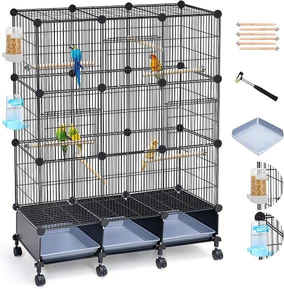 VISCOO Encrypted Metal Bird Cage (46" x 36" x 12") for Parrot Parakeets