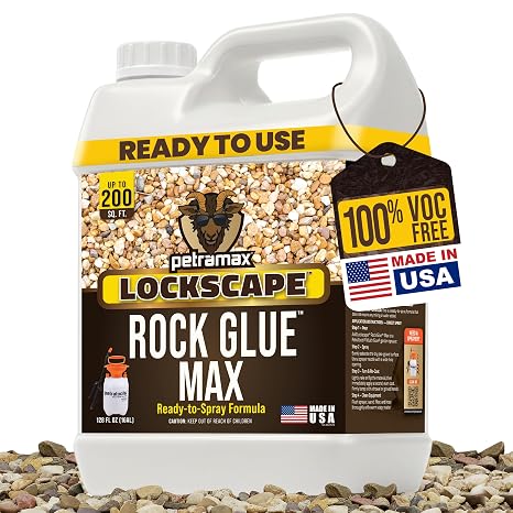 PetraMax Lockscape Ready to Use Rock Glue for Landscaping 1 Gallon USA-Made | Ready to Spray Pea Gravel Glue & Mulch Glue for Landscaping, 100% Permeable & Pet-Safe Landscape Adhesive for Stones, Pebbles