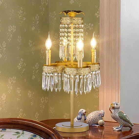 TOCHIC 4 Lights Crystal Table Lamp Chandelier Lamps for Bed Side, 26" Tall