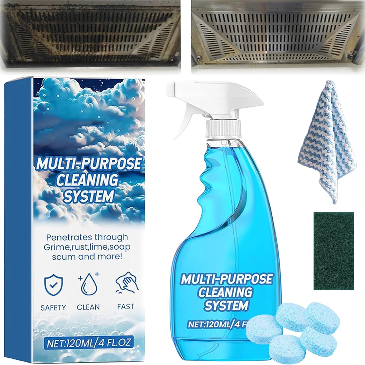 Splash Spray Tablets & Spray Bottle Oven Cleaner, Splash Foam Spray All Purpose Cleaner Bottle with Towel and 10x Cleaning Tablets for Kitchens, Countertops, Ovens 1PC