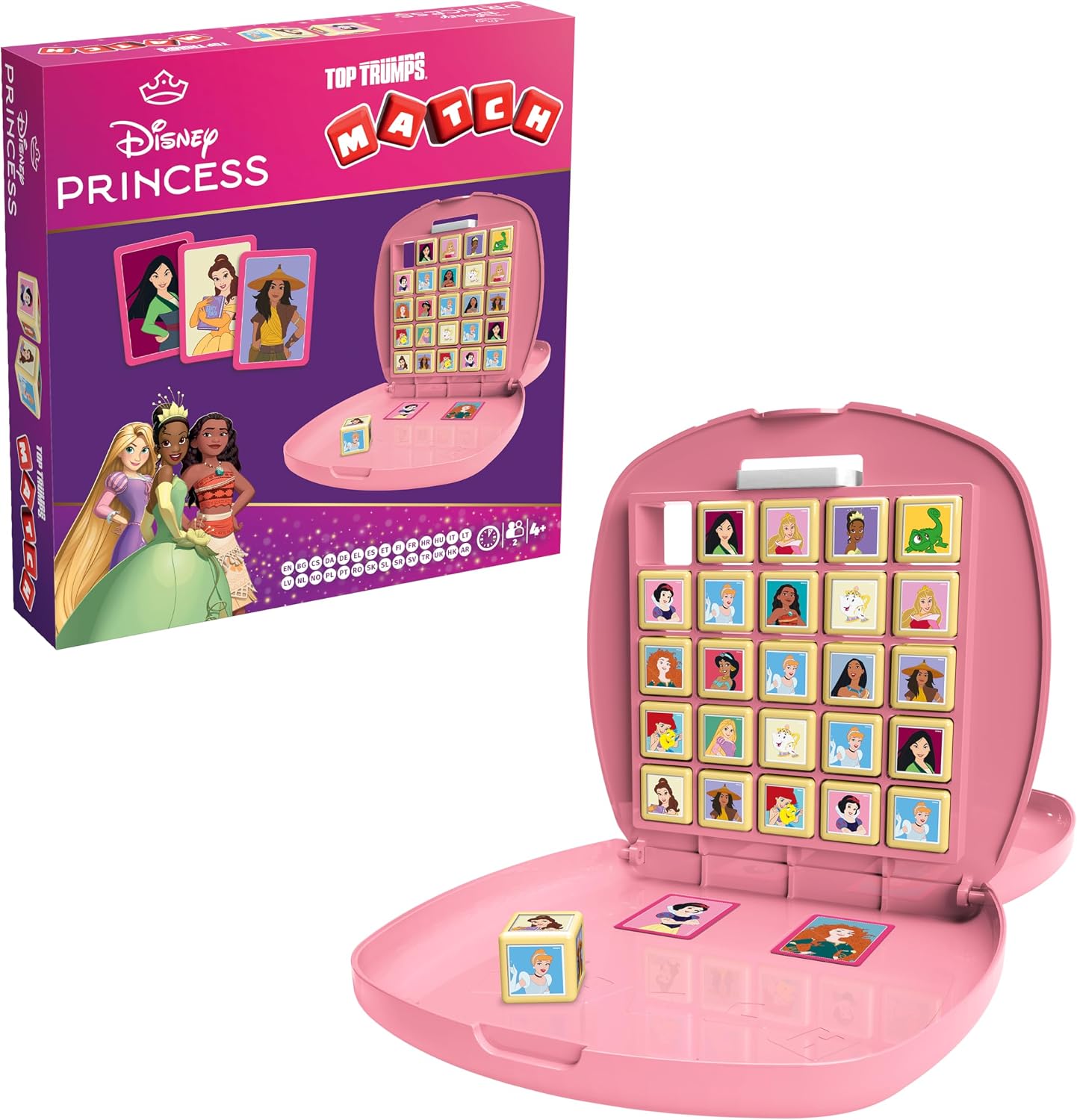 Top Trumps Match Disney Princess Board Game Multilingual, 2 player family travel game for ages 4, gift for kids aged 4 plus