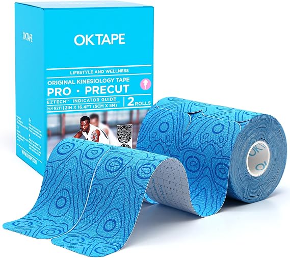 OK TAPE Kinesiology Tape PRO Pre-Cut Latex Free Strips 2in x 16.4ft 2Rolls