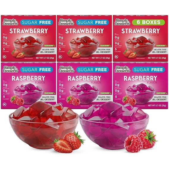 Simply Desserts Sugar-Free Strawberry & Raspberry Jel Variety 6-Pack Gluten-Free Dessert, Vegan, Diabetic Friendly, Keto & Kosher, 1.7 Oz Ea