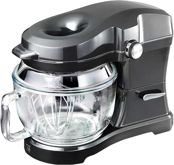 Kenmore Elite Ovation 5 Qt Stand Mixer, 500 Watts, with Revolutionary Pour-In Top, Tilt Head, Flat Beater, Whisk, Dough Hook, 360-degree Splash Guard, Glass Bowl, LED Light, Metallic Grey