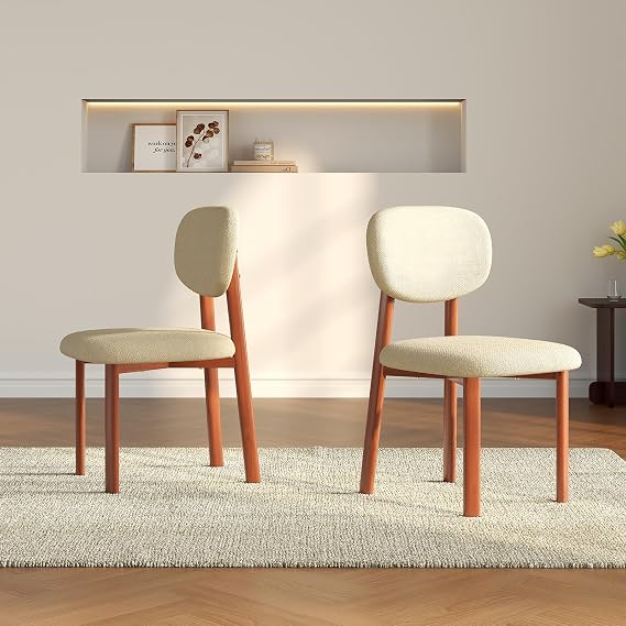 Modern Dining Room Chairs Set of 2 Upholstered Kitchen & Dining Chairs with Metal Legs for Dining Room Kitchen Living Room, Beige/Walnut Linen