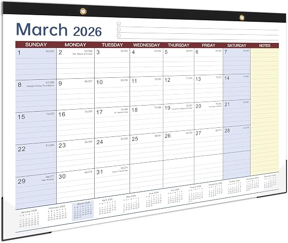 Desk Calendar 2026-2027 - 17" x 12" Desk Calendar 2026-2027, Mar. 2026 - Aug. 2027, Desk Pad Calendar, Desk/Wall Calendar 2-in-1 with Notes, Corner Protector, Blocks