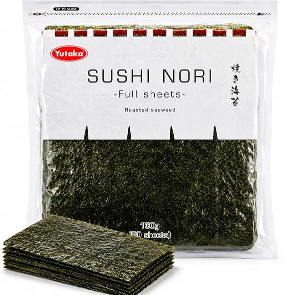 Yutaka Roasted Seaweed 50 Full Sheets | Premium Sushi Nori Seaweed Sheets for Sushi, Onigiri & Ramen | Japanese Yakinori | Gluten Free & Vegan