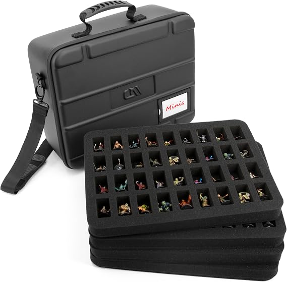 CASEMATIX Miniature Carrying Case - 144 Slot Miniature Storage Case with Four Impact-Absorbing Foam Trays For Minis, Adjustable Shoulder Strap, ID Card Holder and More!