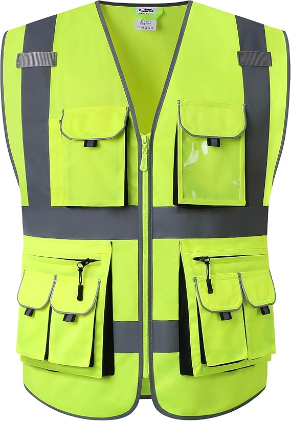 JKSafety Hi Vis Safety Vest for Men Women WIth 10 Pockets JK88 Yellow L