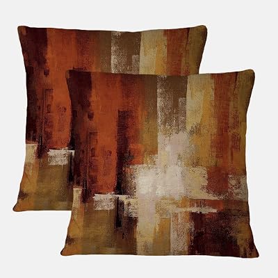 Burnt Orange Abstract Pillow Covers 22x22 Abstract Rust Art Painting Decorative Throw Pillowcase Modern Artwork Square Couch Cushion Cover for Living Room Sofa Accent Home Decor, Set of 2