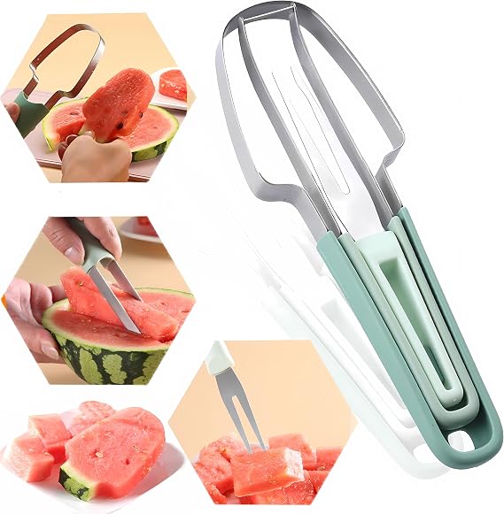 3-in-1 Watermelon Cutter Slicer Tool,Stainless Steel Watermelon Cutter Watermelon Popsicle Cutter Mold Watermelon Fork Fruit Cutter Tool for Kitchen Utility Gadgets