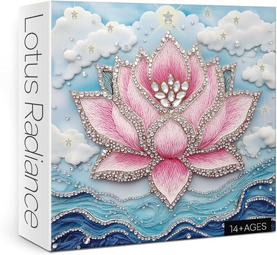 3D Crystal Diamond Lotus Jigsaw Puzzle 1000 Piece for Adult, Art Aesthetic Pretty Jewel Jigsaw Puzzles, Difficult Flower Plant Embroidery Puzzle
