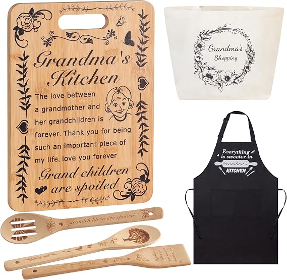 Cutting Board Gift for Grandma, Grandma Gifts from Grandkids, for Gigi Mimi Grandmother Kitchen Gifts Cutting Board Set, Mothers Day Christmas Thank You Gifts (6PCS)