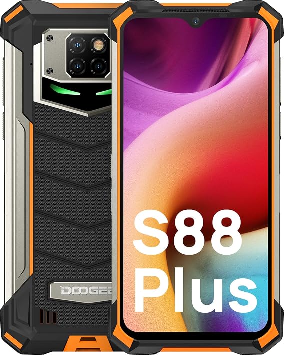 Rugged Smartphone, S88 Plus (Official), 10000mAh Battery, 8GB +128GB Unlocked Cell Phone, 48MP Triple Camera, IP68 Waterproof Smartphone, 4G / Android 10.0 / NFC 2021 (Orange)