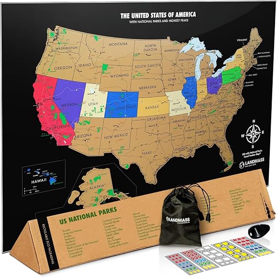 Landmass Scratch Off USA Map, United States Travel Poster, 24x17 Inches