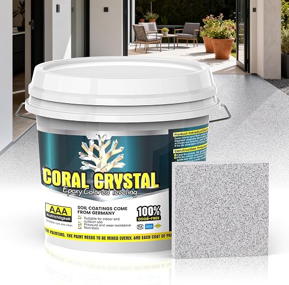 Epoxy Colored Sand Floor Paint for Concrete (210 Fl Oz),Self-leveling Epoxy Floor Paint - Easy Pour & Roll Application to Waterproof & Renew Garage,Porch,Basements,Patios,Outdoor(Gray Granite,Net Content 10KG)