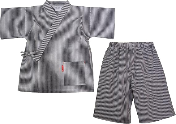 WATANOSATO Stripes of Gray Jinbei Made in Kurume Japan Baby-Boys Size Kimono-Style