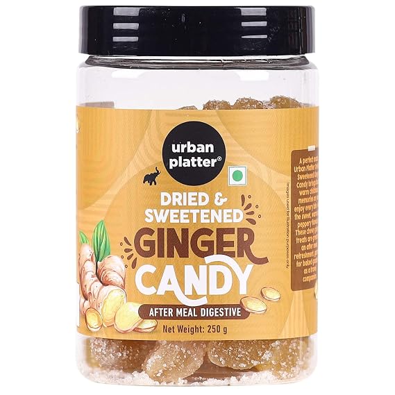 Urban Platter Dried Sweetened Ginger Candy | 8.82 Oz (250g) | Natural Crystallized Ginger | Spicy & Sweet Snack | Soft Chewy Bites | Vegan & Gluten-Free | Perfect for Digestion & Snacking