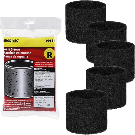 Shop-Vac 90585 Foam Sleeve Filter for 5+ Gallon Wet/Dry Vacuums, 5 Pack