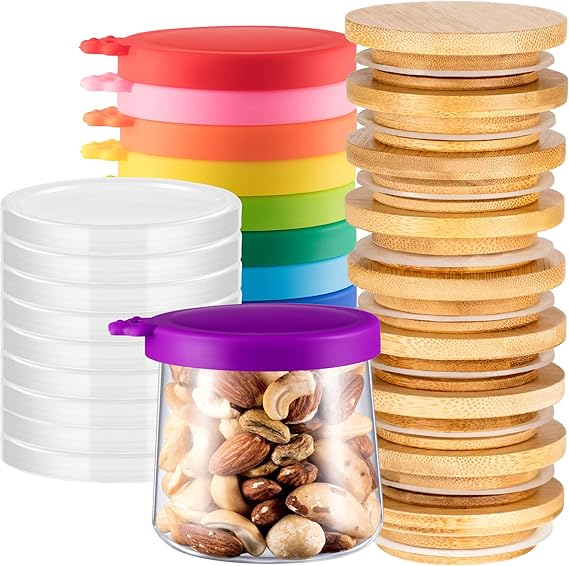 Mumufy 27 Pcs Yogurt Jar Lids compatible with Oui Silicone Wood Plastic