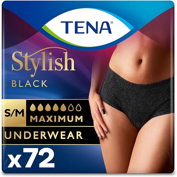 Tena Stylish Black Underwear 72CT S/M