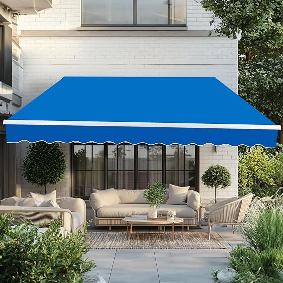 Retractable Patio Door Window Awning Sunshade Shelter Outdoor Canopy, 133.9"D x 118.1"W x 59"H,Retractable Awning Sun Shade Patio Awning Cover Outdoor Patio Canopy Sunsetter Deck Awnings 12x10FT Blue