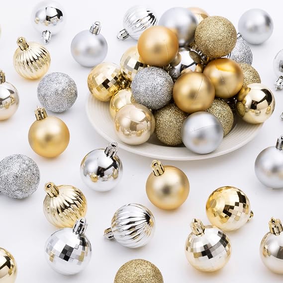 72Pcs Gold Silver Ornaments Decorative Shatterproof Hanging Christmas Balls