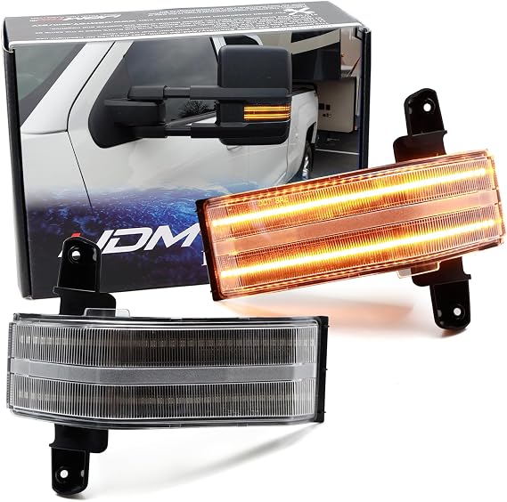 iJDMTOY Dark/Clear Lens Dual-Row Full Amber Sequential Blink LED Strip Tow Mirror Marker Lights Compatible With Chevy Silverado GMC Sierra 1500 2500HD 3500HD Truck