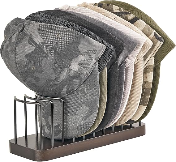 Mkono Hat Storage Hat Organizer Stand Holder for Baseball Cap Closet 1 Pack | Hat Rack for 10 Caps, Space-Saving, Long-Lasting Build, Sturdy Wood Base, Clear Display, for Desk, Closet, Shelf, Dresser